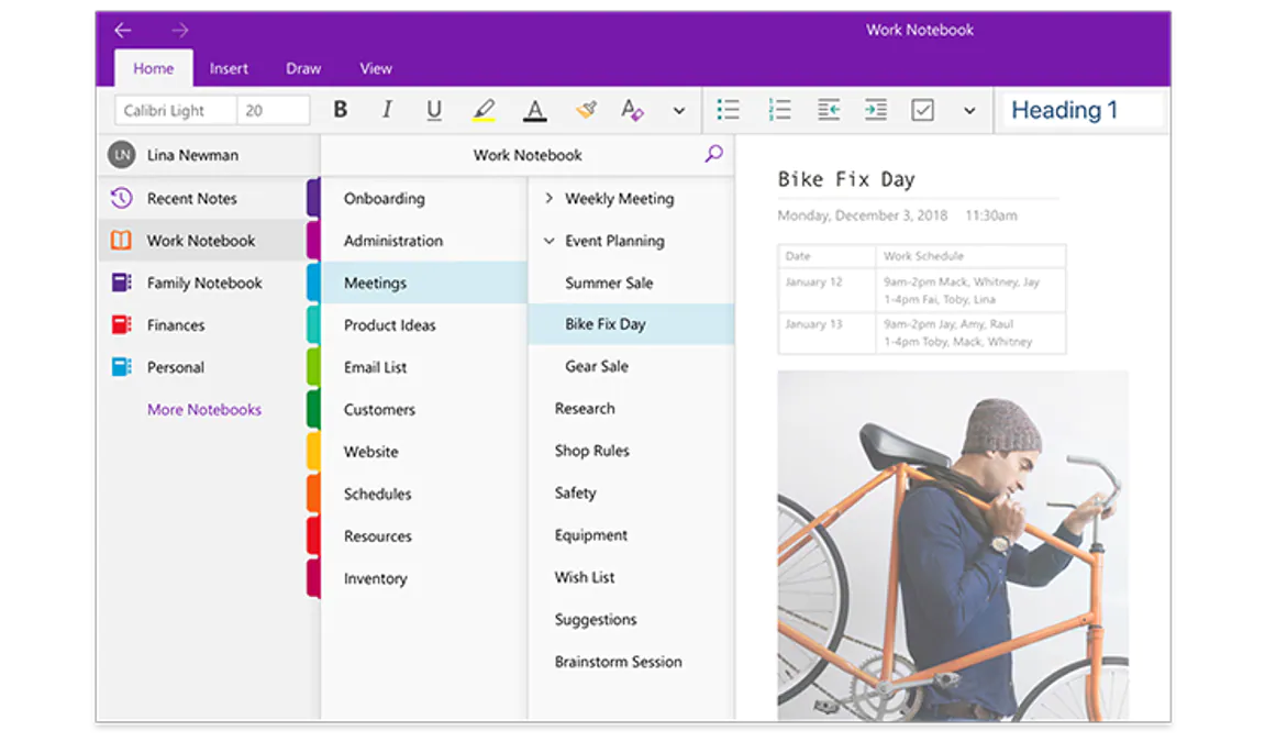 screenshot of Microsoft OneNote